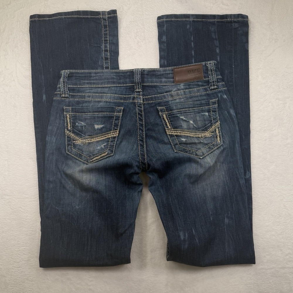 BKE Women's Starlite Dark Wash Bootcut Slim Fit Jeans Low Rise 27L  (30x34)